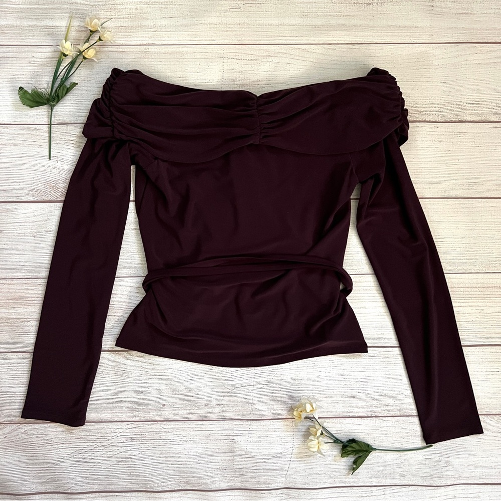 EXPRESS Off The Shoulder Long Sleeve Wrap Top - Picture 7 of 15